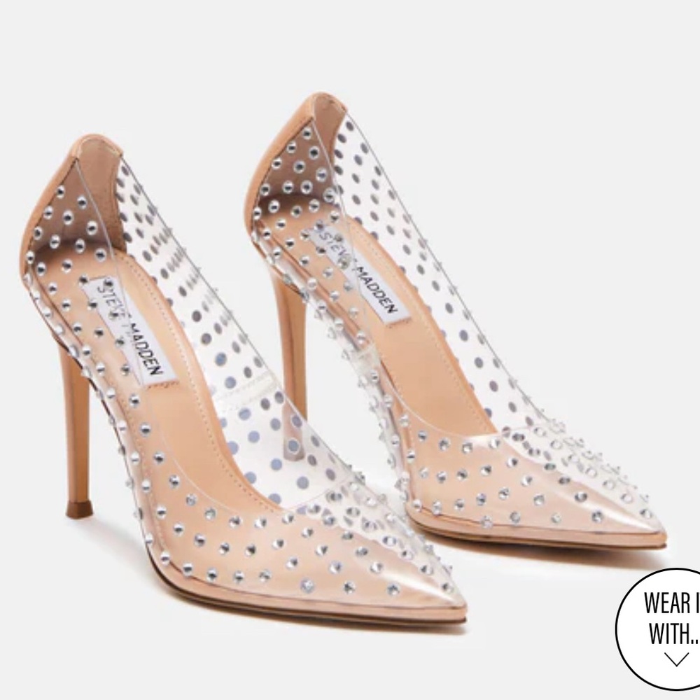 Steve Madden Nude Clear Studded Pointed-Toe Pumps
